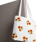 Blanket Flower Watercolor Tote Bag | Red Yellow Floral Canvas Market Shopper, detail view (Bill Shew)