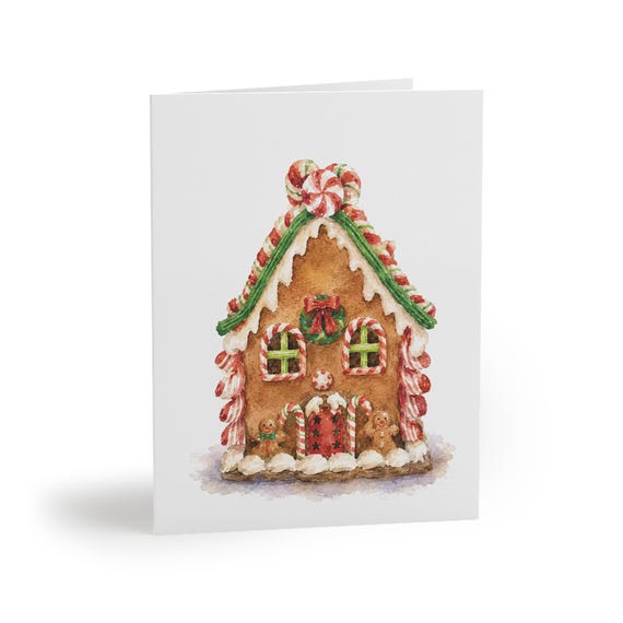 Gingerbread House Christmas Greeting Card, Watercolor Holiday Card by Bill Shew