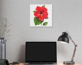 Red Hibiscus Botanical Art Classic Stretched Canvas | Floral Wall Decor, alternate view (Bill Shew)