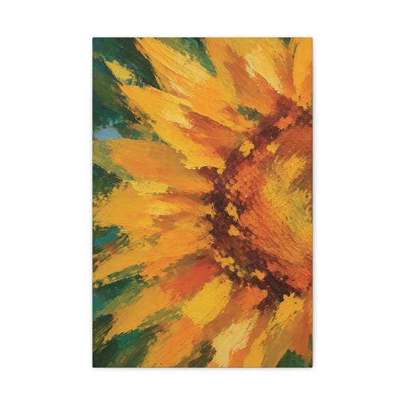 Bold Sunflower Macro Canvas Print, Textured Botanical Wall Art, Golden Yellow Decor by Bill Shew