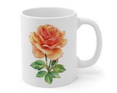 Orange Rose Mug, Watercolor Rose Coffee Mug, Botanical Floral Mug, Peach Rose Mug by Bill Shew