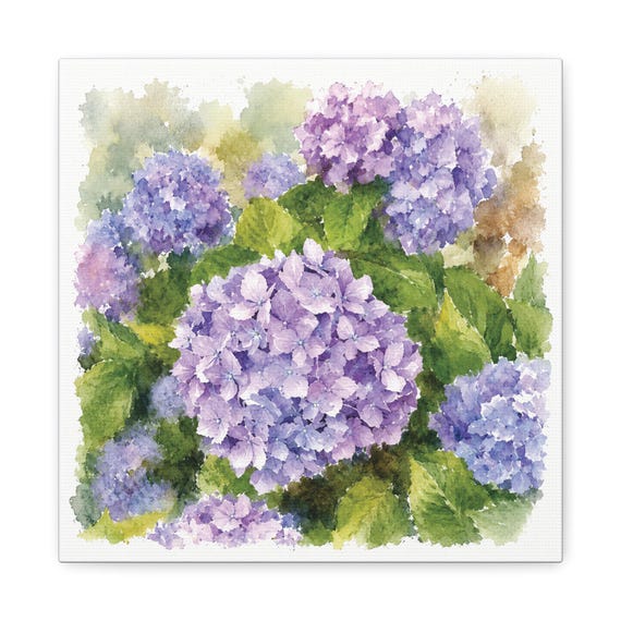 Purple Hydrangea Canvas Print, Blue Hydrangea Digital Art Print, Botanical Wall Art, Canvas Wall Decor, Bill Shew wall art print
