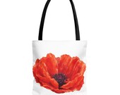 Red Poppy Watercolor Tote Bag, Botanical Floral Canvas Bag, Poppy Flower Tote, detail view (Bill Shew)