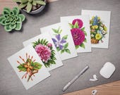 Watercolor Floral Note Cards, Assorted Flower Basket Designs (Digital Art Print), detail view (Bill Shew)