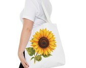 Sunflower Botanical Watercolor Tote Bag, Yellow Floral Canvas Carryall Bag, close-up (Bill Shew)