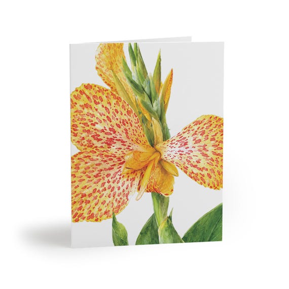 Canna Lily Watercolor Greeting Card | Yellow Orange Floral Botanical Note Card Canna Lily Watercolor Greeting Card | Yellow Orange Floral Botanical Note Card by Bill Shew