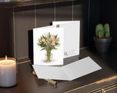 Pink Alstroemeria Watercolor Greeting Card | Peruvian Lily, Baby's Breath Floral Bouquet, alternate view (Bill Shew)