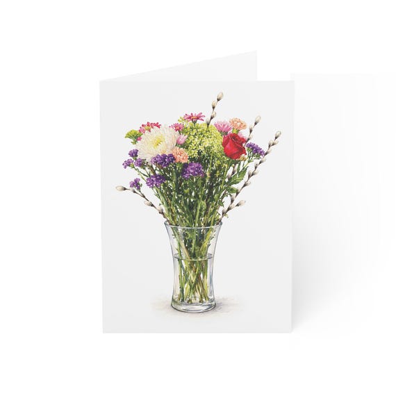 Mixed Bouquet Greeting Card, Willow and Rose Accent, Digital Art Print, Blank Inside, Bill Shew wall art print