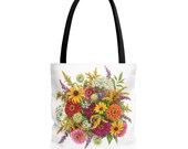 Wildflower Bouquet Tote Bag | Colorful Floral Shoulder Bag (100% Polyester), detail view (Bill Shew)