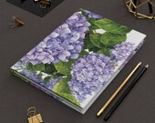 Purple Hydrangea Hardcover Journal | Watercolor Floral Notebook (150 Pages), framing detail (Bill Shew)
