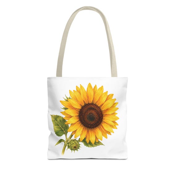 Sunflower Botanical Watercolor Tote Bag | Yellow Floral Canvas Carryall Bag | Flower Market Shopper Sunflower Botanical Watercolor Tote Bag, Yellow Floral Canvas Carryall Bag by Bill Shew