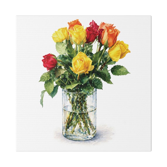 Multicolor Rose Bouquet Botanical Art Classic Stretched Canvas, Bill Shew canvas print