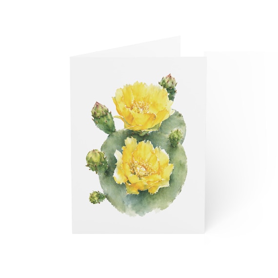 Prickly Pear Cactus Flower Greeting Card, Yellow Bloom Digital Art Print, Botanical Card, Blank Inside for Any Occasion, Bill Shew wall art print