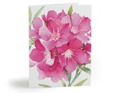 Pink Oleander Watercolor Greeting Card, Botanical Floral Illustration (Blank Note Card) by Bill Shew