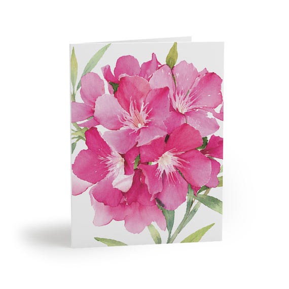 Pink Oleander Watercolor Greeting Card, Botanical Floral Illustration (Blank Note Card) Pink Oleander Watercolor Greeting Card, Botanical Floral Illustration (Blank Note Card) by Bill Shew