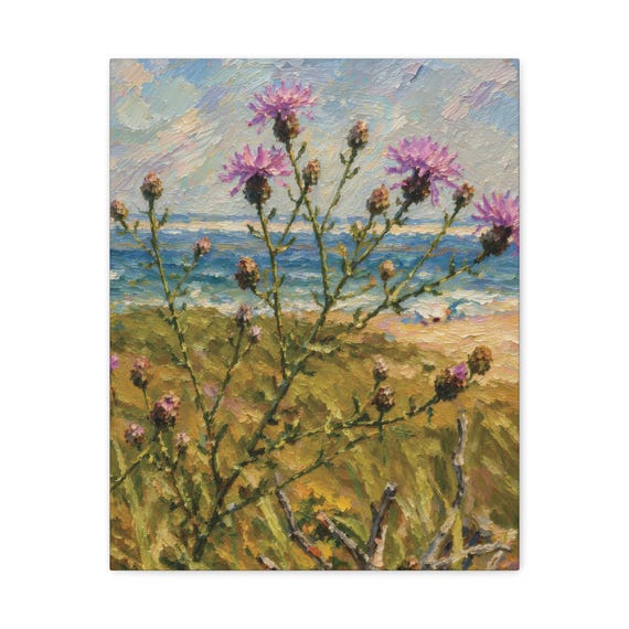 Coastal Thistle Canvas Print, Beach Wildflower Botanical Art by Bill Shew