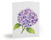 Purple Hydrangea Botanical Watercolor Greeting Card, Lavender Floral Art by Bill Shew