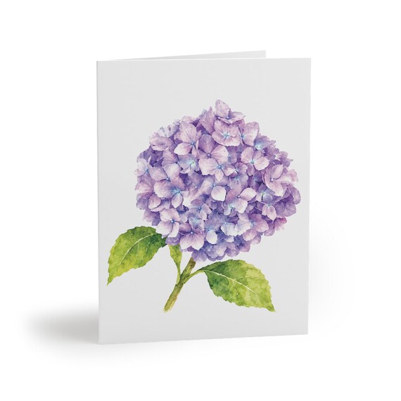 Purple Hydrangea Botanical Watercolor Greeting Card, Lavender Floral Art by Bill Shew