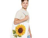 Sunflower Botanical Watercolor Tote Bag, Yellow Floral Canvas Carryall Bag, detail view (Bill Shew)