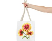 Blanket Flower Botanical Watercolor Tote Bag, Red & Yellow Floral Canvas Carryall, alternate view (Bill Shew)