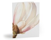 White Magnolia Blossom Greeting Card, Watercolor Floral Art, Blush Pink Note Card by Bill Shew