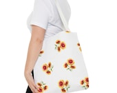 Blanket Flower Watercolor Tote Bag | Red Yellow Floral Canvas Market Shopper, close-up (Bill Shew)