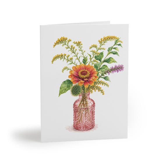 Orange Zinnia Wildflower Bouquet Botanical Greeting Card by Bill Shew