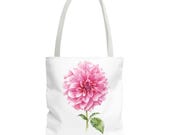 Pink Dahlia Botanical Watercolor Tote Bag, Floral Canvas Carryall Bag, alternate view (Bill Shew)