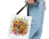 Wildflower Bouquet Tote Bag | Colorful Floral Shoulder Bag (100% Polyester), in-room view (Bill Shew)