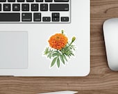 Watercolor Marigold Sticker, Botanical Garden Flower Decal (Vinyl), detail view (Bill Shew)