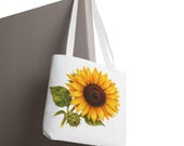 Sunflower Botanical Watercolor Tote Bag, Yellow Floral Canvas Carryall Bag, detail view (Bill Shew)
