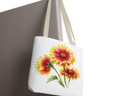 Blanket Flower Botanical Watercolor Tote Bag, Red & Yellow Floral Canvas Carryall, alternate view (Bill Shew)