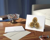 Golden Pinecone Christmas Greeting Card, Watercolor Holiday Card, Gold Pinecone Art, alternate view (Bill Shew)