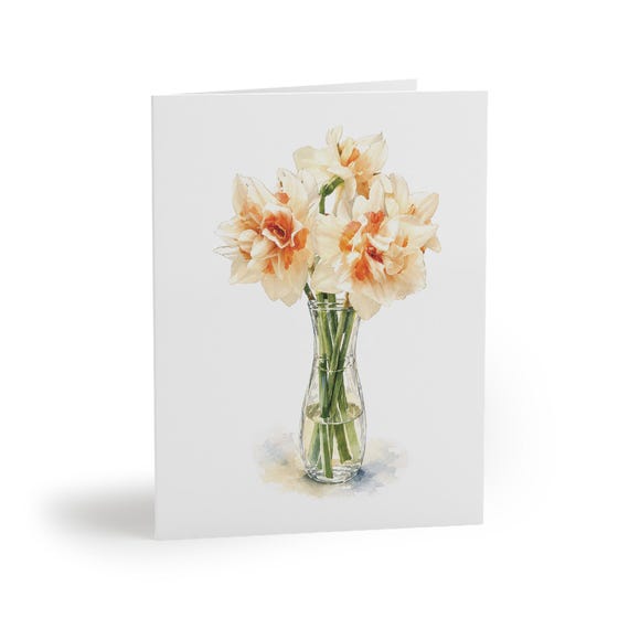 8 cards - Daffodil Watercolor Floral Greeting Card, Botanical Spring Flower Note Card by Bill Shew