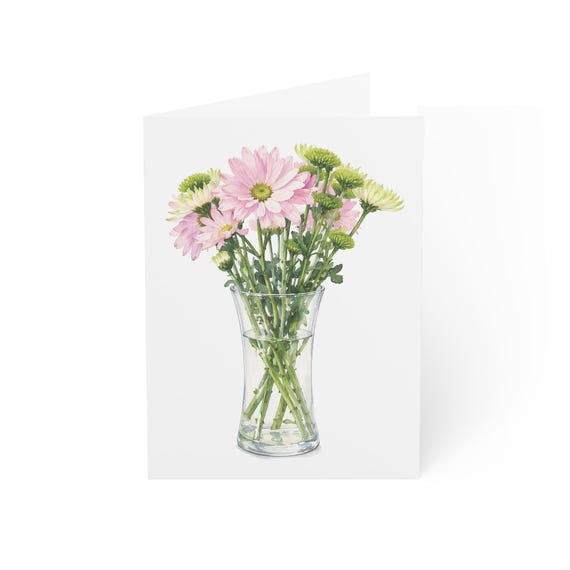 Pink Daisy Bouquet Greeting Card, Digital Art Print, Botanical Card, Blank Inside for Any Occasion, Bill Shew wall art print