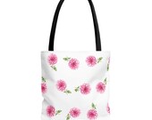 Pink Dahlia Botanical Watercolor Tote Bag, Floral Canvas Carryall, alternate view (Bill Shew)