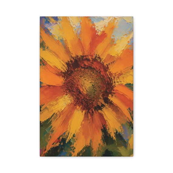 Textured Sunflower Sky Canvas Print, Golden Bloom Botanical Wall Art by Bill Shew