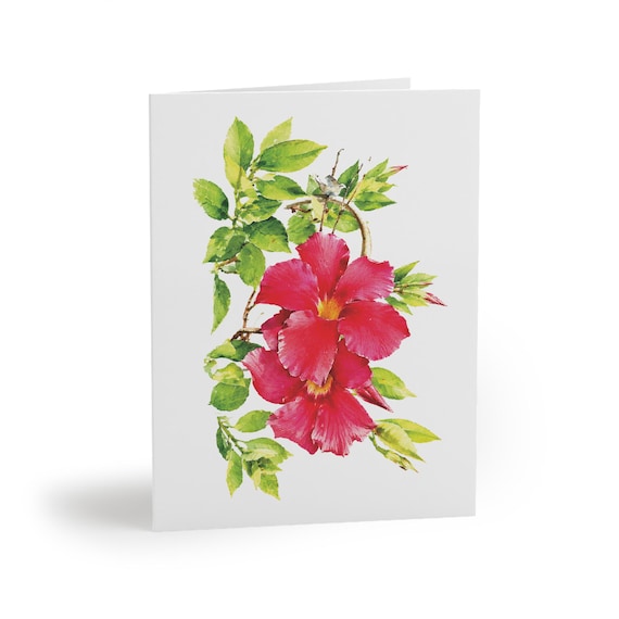 8 cards - Red Mandevilla Watercolor Flower Card, Tropical Botanical Art (Blank Note Card) by Bill Shew