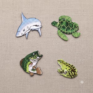 Parche bordado de tortuga marina y tiburón para planchar. Insignias decorativas para ropa. Lindo aplique de animal marino. Material para manualidades. Regalo de cumpleaños.