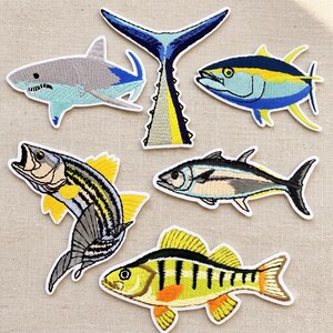 Ocean Fish Embroidered Patch, Iron On Sea Life Applique for Jackets, DIY Decorative Patch, Nautical Animal Badge, Gift for Angler Crafter