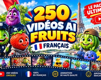 250 Vidéos IA de Fruits en Français | Pack de Vidéos Virales | Animations 3D Drôles | Téléchargement Numérique