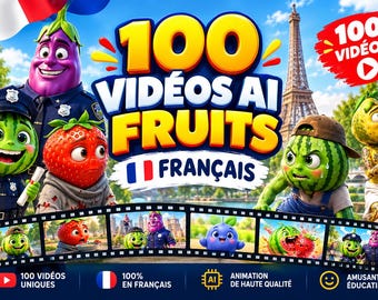 100 vidéos IA de fruits en français – Bundle de 100 vidéos, Vol. 2 | Vidéos IA , contenu pour réseaux sociaux, téléchargement numérique