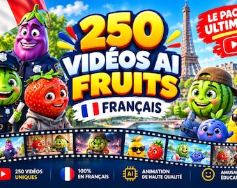 250 AI Fruit Videos in French | Viral AI Fruit Animation Pack | Funny 3D Cartoon Videos | Digital Download for Social Media