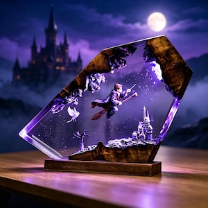 Flying Wizard Resin Lamp - Hand-painted Gel Candle - Harry Potter Night Light - Hogwarts Castle Miniature Desktop Decor Item as a Gift