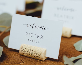 Eat Drink and Be Married Personalized Wine Cork Place Card Holder or Place Setter, Wine Cork Name Badge Name Card Holder, Wine Theme Wedding