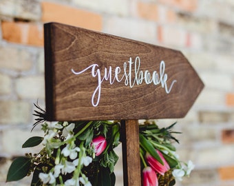 Wedding Guestbook Directional Arrow Sign, Rustic Woodland Wedding Sign, Wood Wedding Arrow, Wedding Wood Sign, Guest book Sign