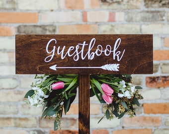 Wedding Guestbook Directional Arrow Sign, Rustic Woodland Wedding Sign, Wood Wedding Arrow, Wedding Wood Sign, Guest book Sign