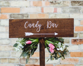 Wedding Candy Bar Directional Arrow Sign, Rustic Woodland Wedding Sign, Wood Wedding Arrow, Wedding Wood Sign, Dessert Bar Cupcakes Cake