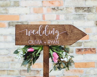 Personalized Wedding Rustic Wood Wedding Arrow with Stake, Rustic Wedding Wood Sign or Signage, Rustic Wedding Arrow for Ceremony