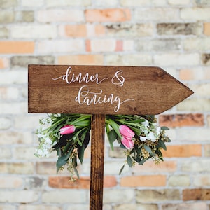 Dinner & Dancing Directional Arrow Sign, Rustic Woodland Wedding Sign, Wood Wedding Arrow, Wedding Wood Sign, Photo Booth Sign